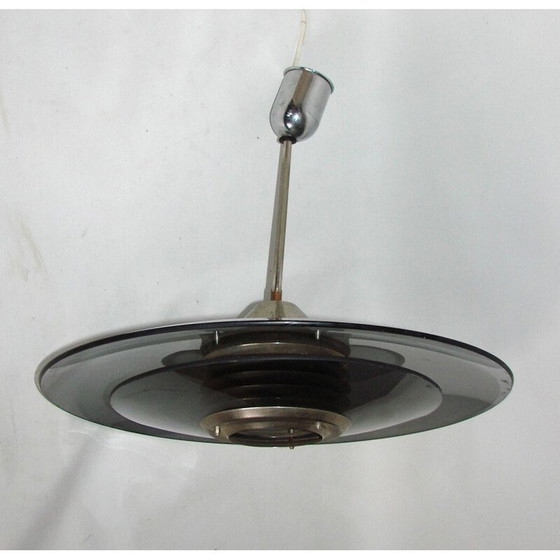 Image 1 of Lampe suspendue vintage en acier chromé et verre, 1980