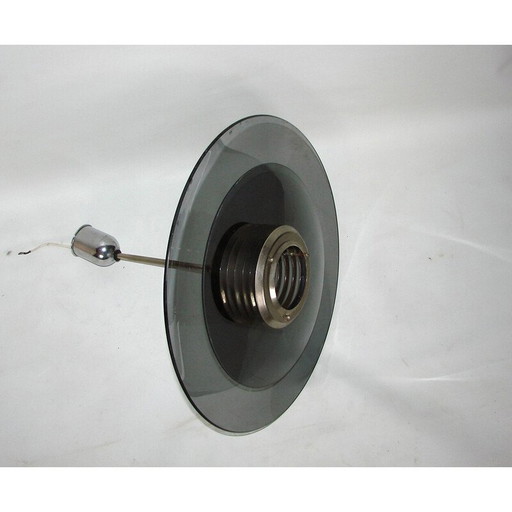 Lampe suspendue vintage en acier chromé et verre, 1980