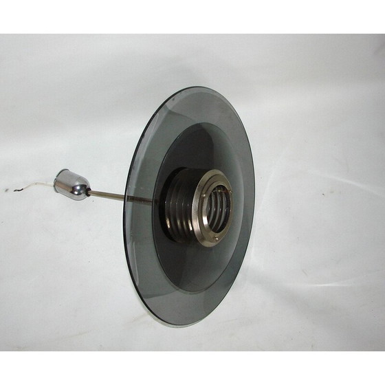 Image 1 of Lampe suspendue vintage en acier chromé et verre, 1980
