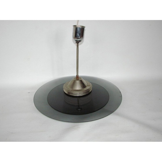Image 1 of Lampe suspendue vintage en acier chromé et verre, 1980