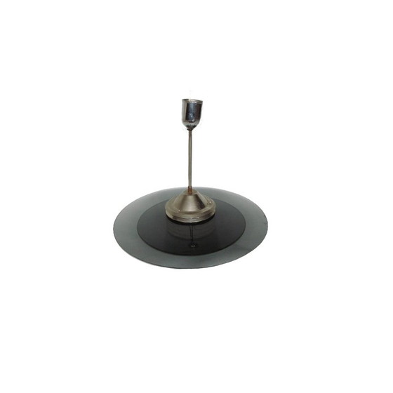 Image 1 of Lampe suspendue vintage en acier chromé et verre, 1980