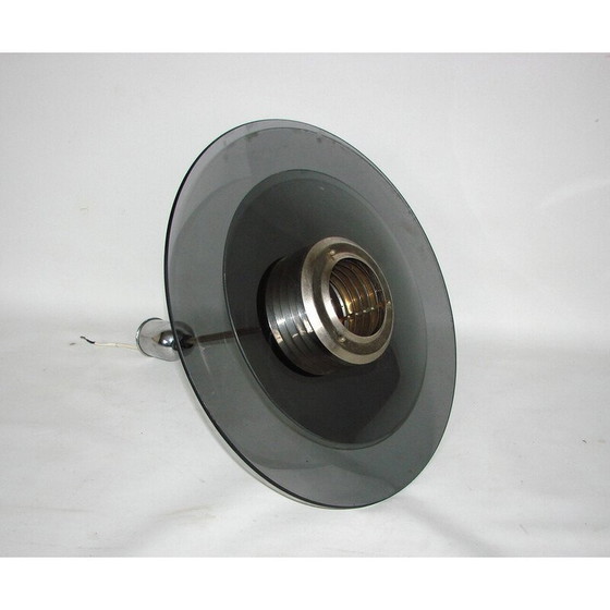 Image 1 of Lampe suspendue vintage en acier chromé et verre, 1980