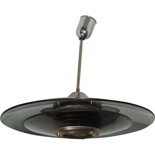 Lampe suspendue vintage en acier chromé et verre, 1980