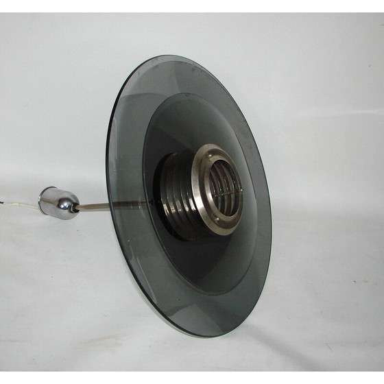 Image 1 of Lampe suspendue vintage en acier chromé et verre, 1980