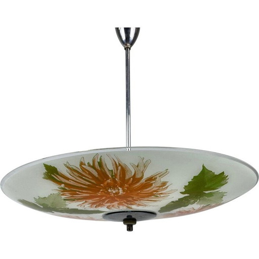 Lampe suspendue vintage en verre par Zukov, Tchécoslovaquie 1960