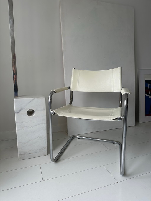 Chaises de salle à manger rétro en cuir blanc à structure tubulaire