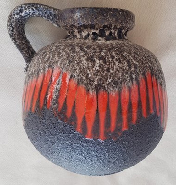 Image 1 of Vase en lave grasse du Mid Century en noir et rouge de Scheurich