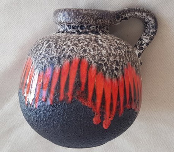 Image 1 of Vase en lave grasse du Mid Century en noir et rouge de Scheurich