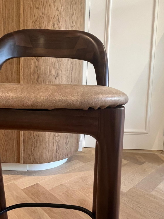 Image 1 of Tabouret de bar Kana Bois de noyer - Cuir beige