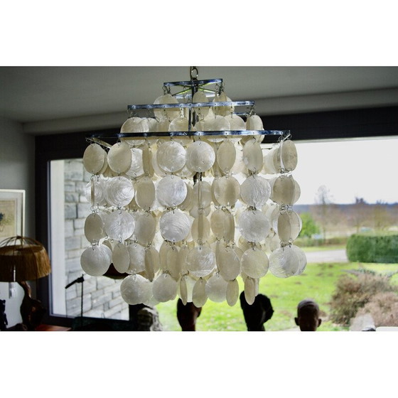 Image 1 of Lustre vintage carré en acier et nacre de Verner Panton, 1970