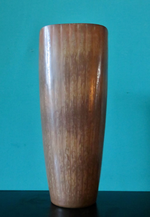 Vase en grès dans une gamme de bruns, de taupes et d'ocres par Gunnar Nylund pour Rorstrand. Suède 1960