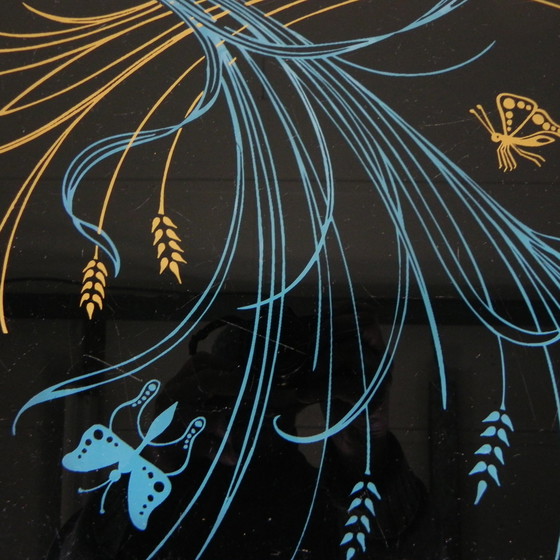 Image 1 of Table basse vintage avec plateau en verre et pieds angulaires, années 1950