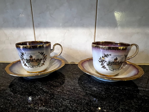 Porcelaine allemande de Bavière, 2 tasses, 2 soucoupes