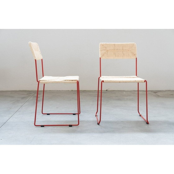 Image 1 of Chaise vintage en fer courbé et paille, Italie années 2000