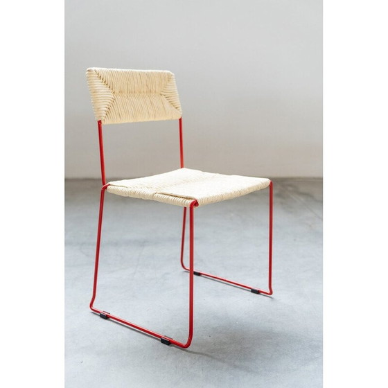Image 1 of Chaise vintage en fer courbé et paille, Italie années 2000