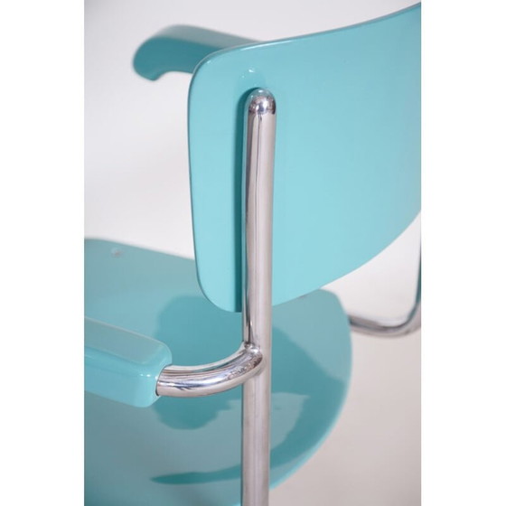 Image 1 of Chaise Bauhaus bleue vintage avec accoudoirs, années 1930