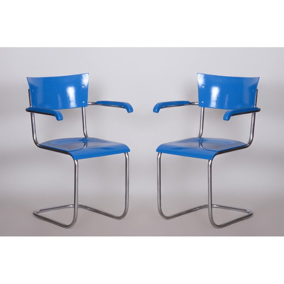 Image 1 of Ensemble de 4 fauteuils vintage en contreplaqué de hêtre et acier chromé par Mart Stam, Allemagne 1930