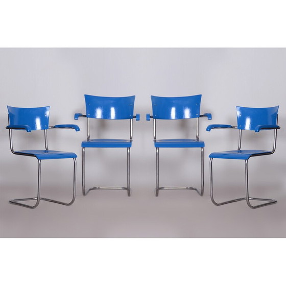 Image 1 of Ensemble de 4 fauteuils vintage en contreplaqué de hêtre et acier chromé par Mart Stam, Allemagne 1930