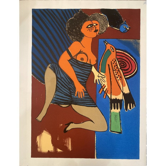 Image 1 of Lithographie vintage "l'oiseau amoureux" de Guillaume Corneille