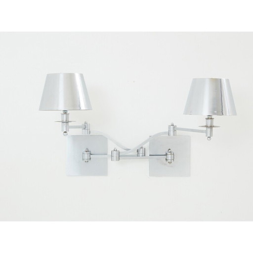 Paire d'appliques vintage en acier brossé pour Maison Charles, 1960