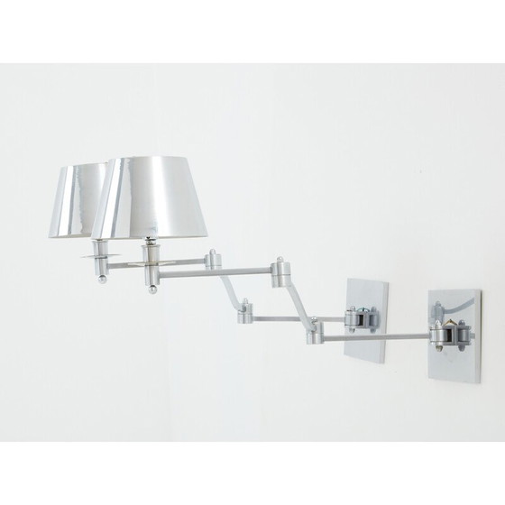 Image 1 of Paire d'appliques vintage en acier brossé pour Maison Charles, 1960