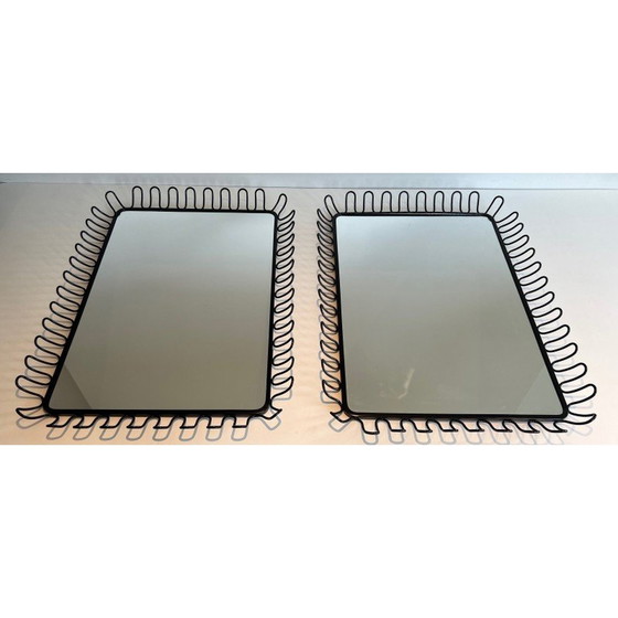 Image 1 of Paire de miroirs vintage en métal laqué noir, 1980