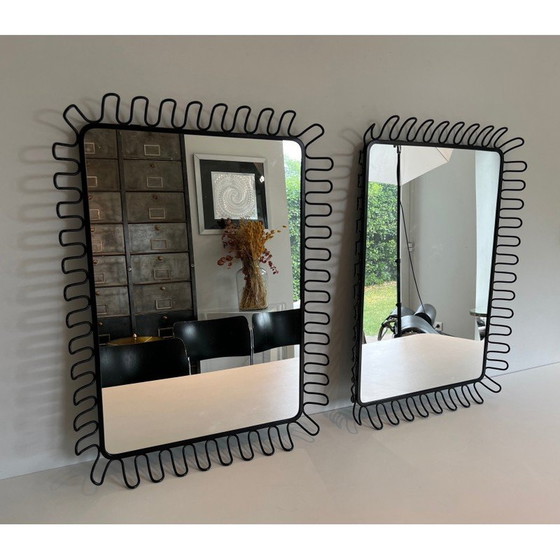 Image 1 of Paire de miroirs vintage en métal laqué noir, 1980