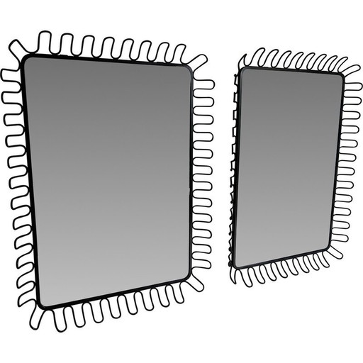 Paire de miroirs vintage en métal laqué noir, 1980