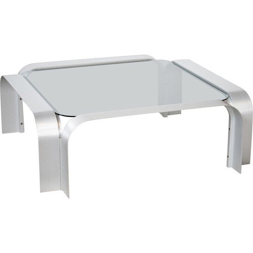 Table basse vintage en aluminium brossé Space Age, Allemagne 1970