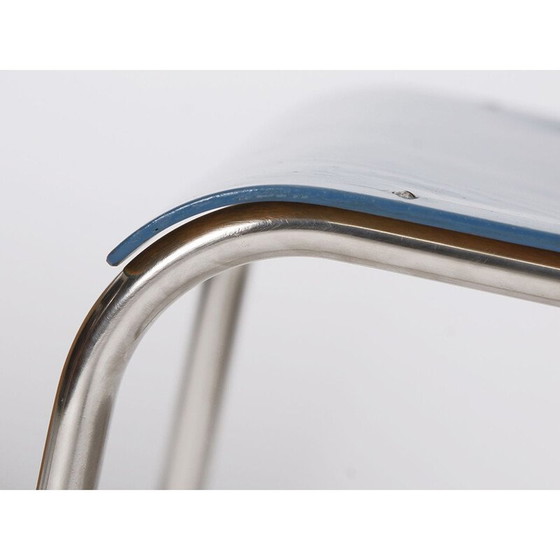 Image 1 of Paire de tables vintage avec 2 chaises en acier nickelé, République tchèque 1930