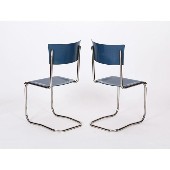 Image 1 of Paire de tables vintage avec 2 chaises en acier nickelé, République tchèque 1930