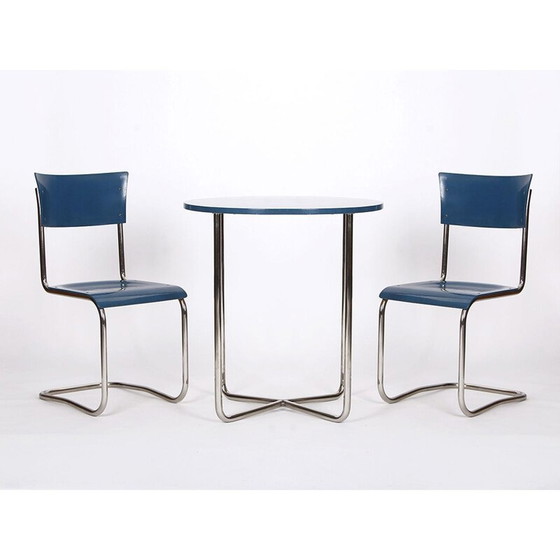 Image 1 of Paire de tables vintage avec 2 chaises en acier nickelé, République tchèque 1930