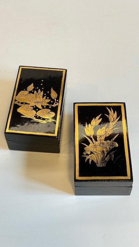 Image 1 of Boites En Bois Laqué Et Doré Vintage