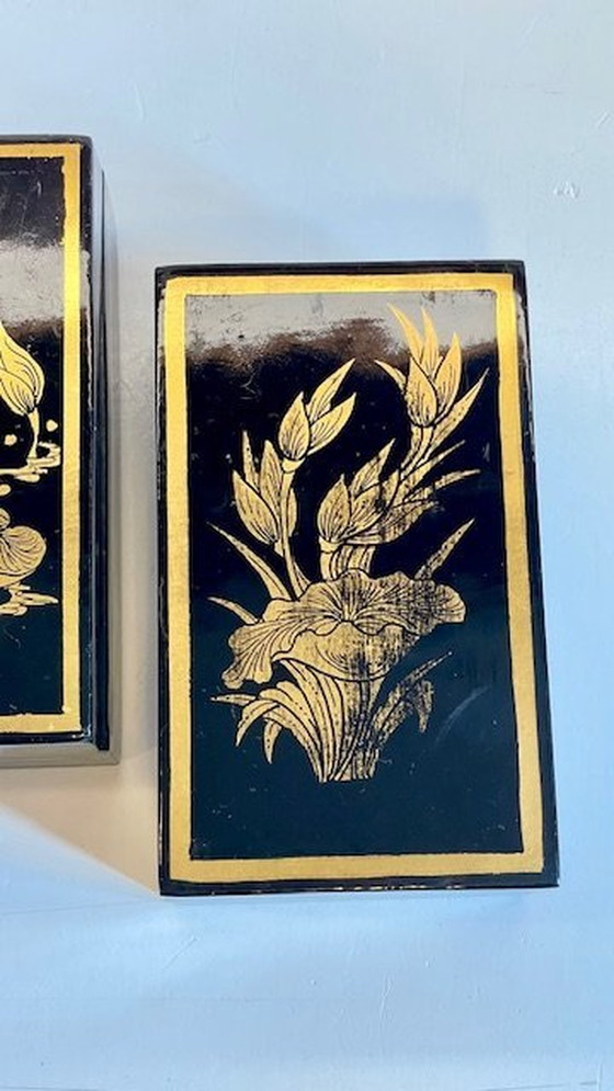 Image 1 of Boites En Bois Laqué Et Doré Vintage