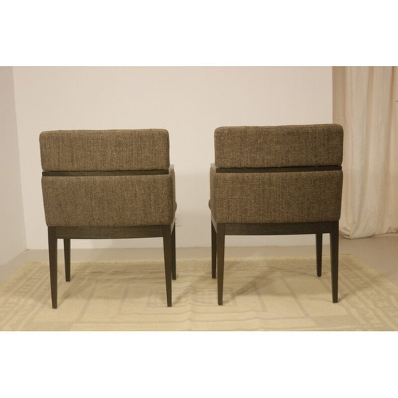 Image 1 of Paire de fauteuils cubiques vintage en tissu marron chiné, 1960