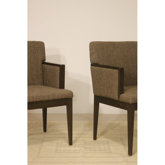 Image 1 of Paire de fauteuils cubiques vintage en tissu marron chiné, 1960