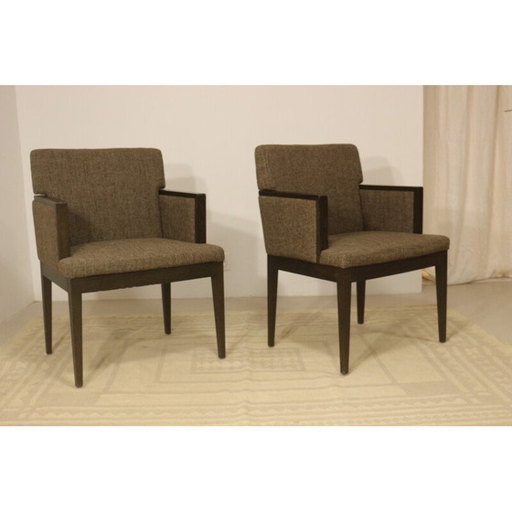 Image 1 of Paire de fauteuils cubiques vintage en tissu marron chiné, 1960