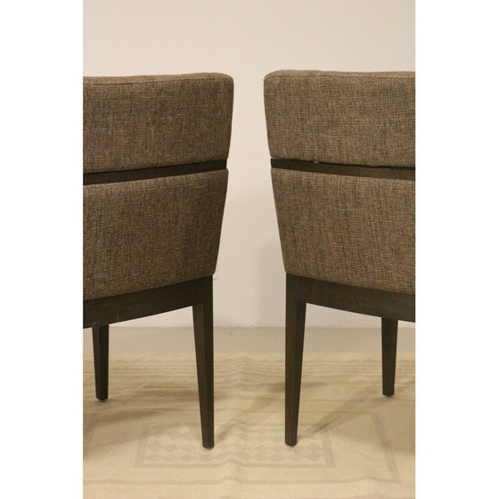 Image 1 of Paire de fauteuils cubiques vintage en tissu marron chiné, 1960