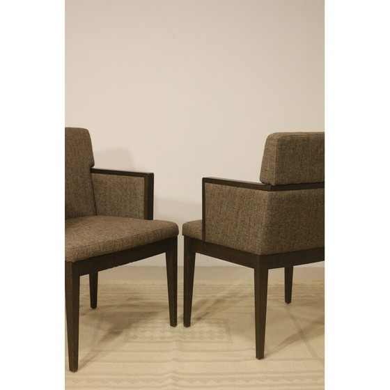 Image 1 of Paire de fauteuils cubiques vintage en tissu marron chiné, 1960