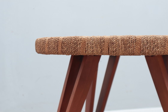 Image 1 of Augusto Romano Table d'appoint ronde en hêtre et paille 194Os