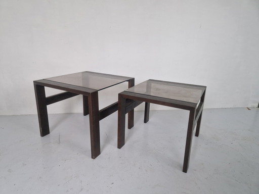 2 Tables gigognes vintage avec verre fumé