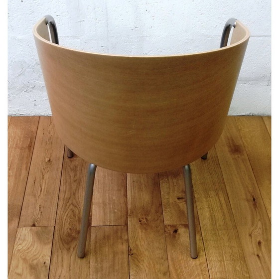 Image 1 of Fauteuil vintage Calligaris en bois clair et cuir noir, Italie