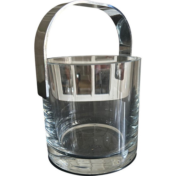 Image 1 of Seau à glace vintage en cristal et acier par Henning Koppel pour Orrefors, Suède 1970