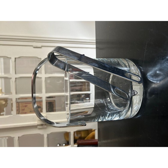 Image 1 of Seau à glace vintage en cristal et acier par Henning Koppel pour Orrefors, Suède 1970