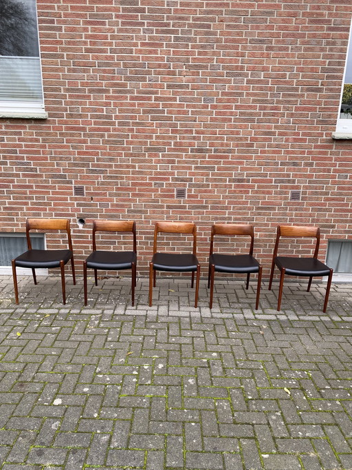 5X Chaise Niels Møller 77 cuir bois de rose Design danois