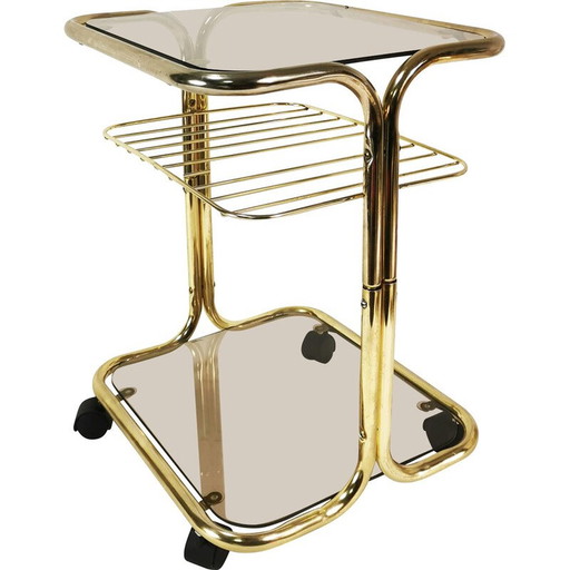 Table d'appoint vintage en métal plaqué laiton et verre, Allemagne 1970