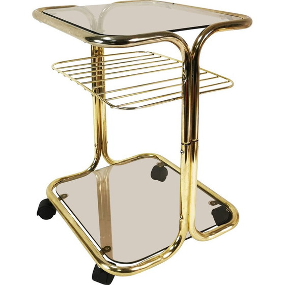 Image 1 of Table d'appoint vintage en métal plaqué laiton et verre, Allemagne 1970