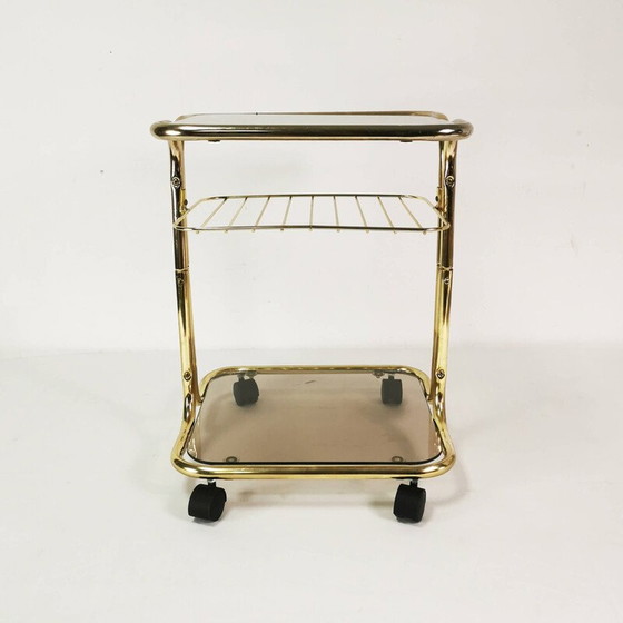 Image 1 of Table d'appoint vintage en métal plaqué laiton et verre, Allemagne 1970