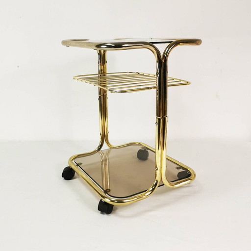 Table d'appoint vintage en métal plaqué laiton et verre, Allemagne 1970