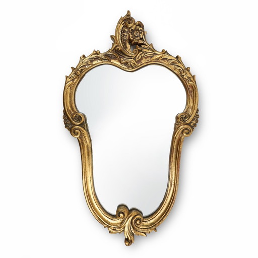 Miroir ovale belge du 20e siècle encadré d'or de style Louis XV